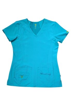 Med Couture Activate "Refined" 4-Way Stretch Scrub Top MEDIUM Sky Blue SKYB-8416